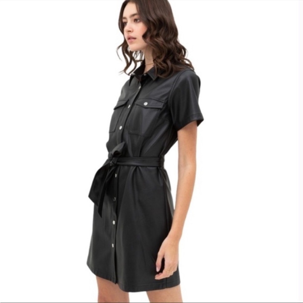 Love tree vegan leather snaps buttons dress